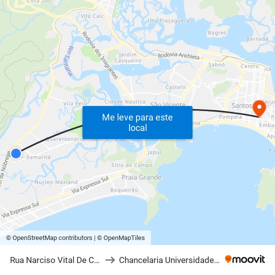 Rua Narciso Vital De Carvalho, 115 to Chancelaria Universidade Santa Cecília map