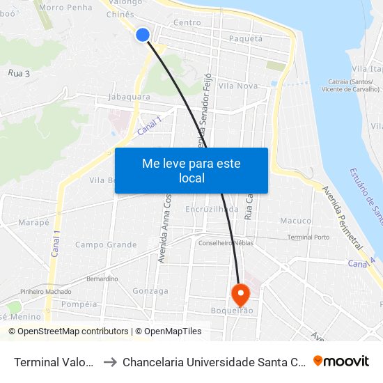 Terminal Valongo to Chancelaria Universidade Santa Cecília map