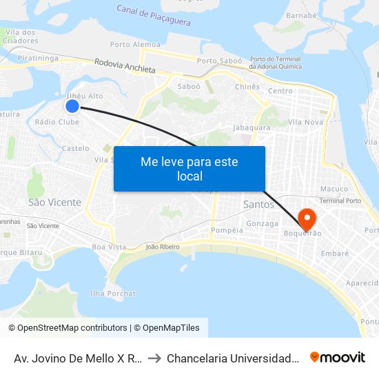 Av. Jovino De Mello X R. Luís Soares to Chancelaria Universidade Santa Cecília map