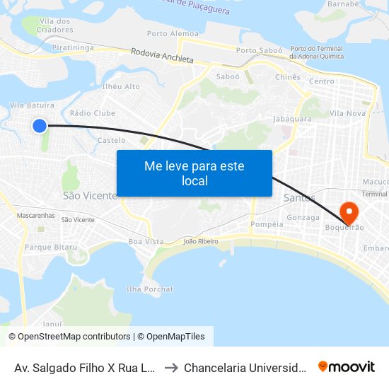 Av. Salgado Filho X Rua Luís La Scala Junior to Chancelaria Universidade Santa Cecília map
