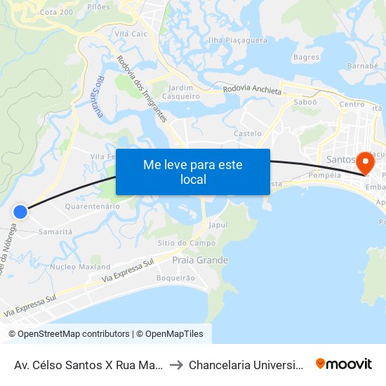 Av. Célso Santos X Rua Major Milton De Moreira to Chancelaria Universidade Santa Cecília map