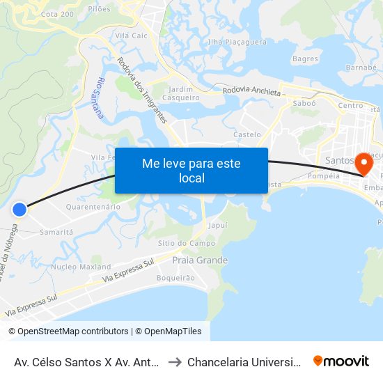 Av. Célso Santos X Av. Antônio Bueno Capolupo' to Chancelaria Universidade Santa Cecília map
