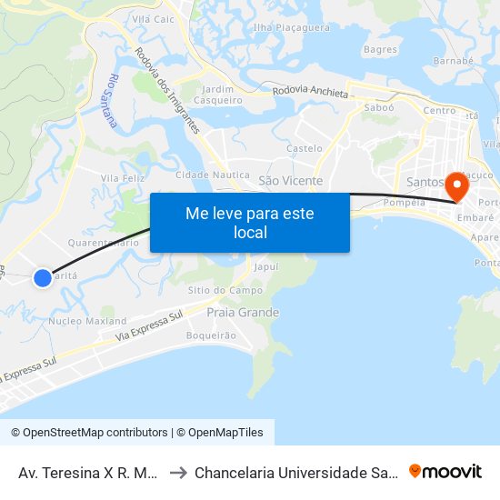 Av. Teresina X R. Maranhão to Chancelaria Universidade Santa Cecília map