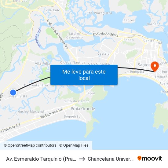 Av. Esmeraldo Tarquínio (Praça Aurélio Simões De Araújo) to Chancelaria Universidade Santa Cecília map