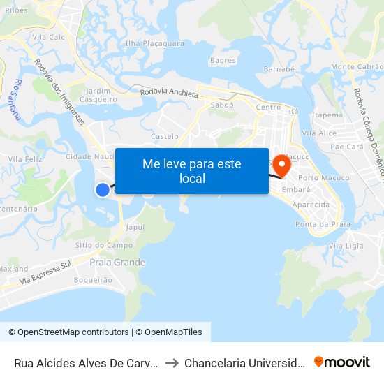 Rua Alcides Alves De Carvalho X Rua Do Meio to Chancelaria Universidade Santa Cecília map