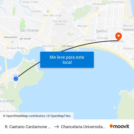 R. Caetano Cardamone X R. Jardel Filho to Chancelaria Universidade Santa Cecília map