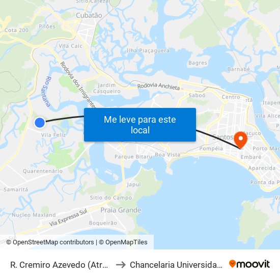 R. Cremiro Azevedo (Atrás Do Emef Caic) to Chancelaria Universidade Santa Cecília map