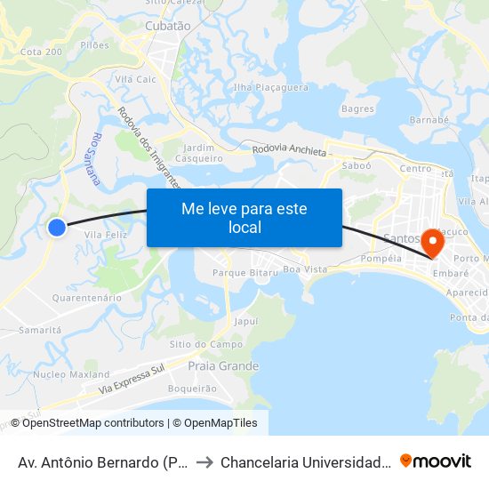 Av. Antônio Bernardo (Parada Sabesp) to Chancelaria Universidade Santa Cecília map