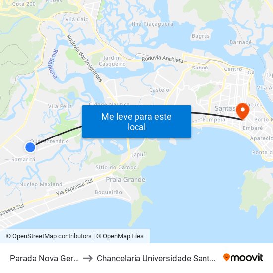 Parada Nova Geração to Chancelaria Universidade Santa Cecília map