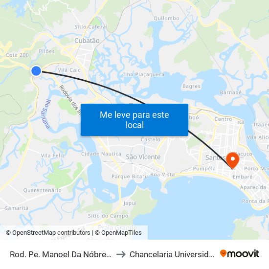Rod. Pe. Manoel Da Nóbrega (Morro Do Índio) to Chancelaria Universidade Santa Cecília map