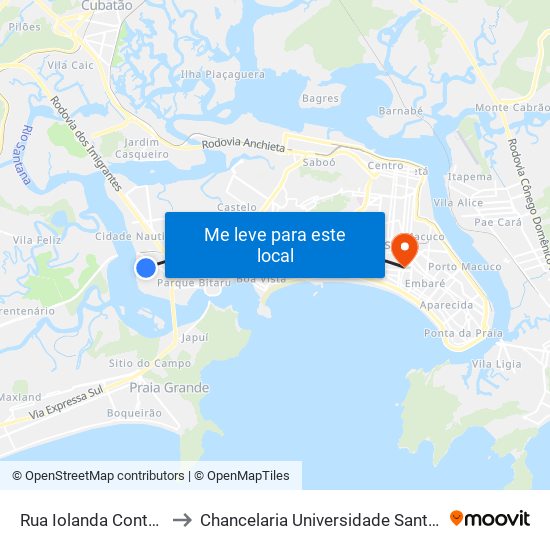 Rua Iolanda Conte, 236 to Chancelaria Universidade Santa Cecília map