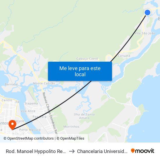 Rod. Manoel Hyppolito Rego (Km 226+500m) to Chancelaria Universidade Santa Cecília map