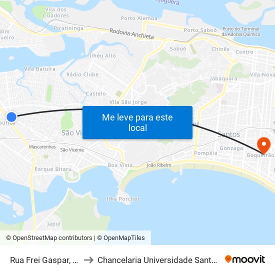 Rua Frei Gaspar, 3315 to Chancelaria Universidade Santa Cecília map