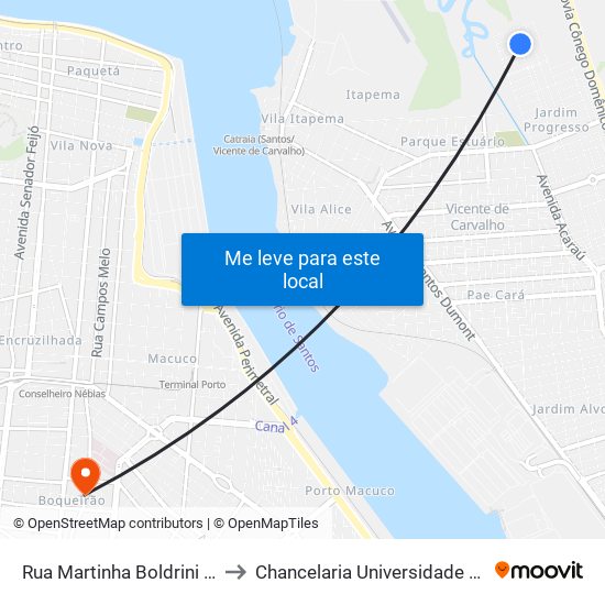 Rua Martinha Boldrini Pirani, 160 to Chancelaria Universidade Santa Cecília map