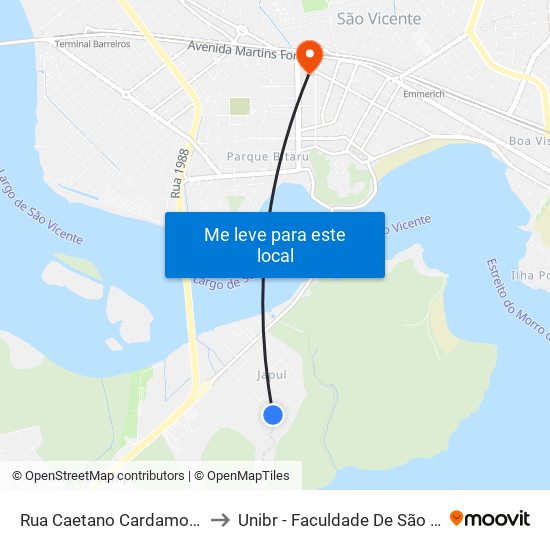 Rua Caetano Cardamone, 532 to Unibr - Faculdade De São Vicente map
