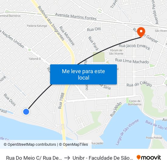 Rua Do Meio C/ Rua Dezenove to Unibr - Faculdade De São Vicente map