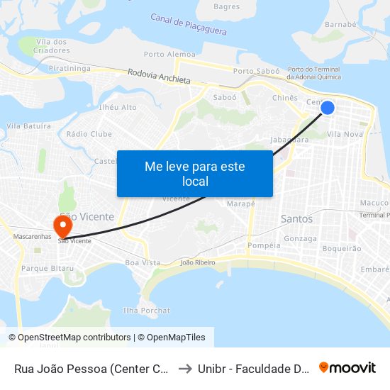 Rua João Pessoa (Center Carnes Boi Branco) to Unibr - Faculdade De São Vicente map