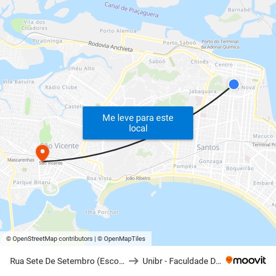 Rua Sete De Setembro (Escola Acácio De Paula) to Unibr - Faculdade De São Vicente map