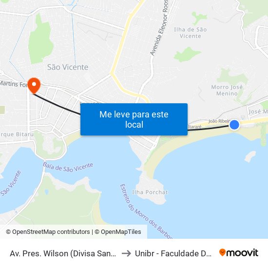 Av. Pres. Wilson (Divisa Santos/São Vicente) to Unibr - Faculdade De São Vicente map