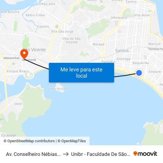 Av. Conselheiro Nébias (Praia) to Unibr - Faculdade De São Vicente map