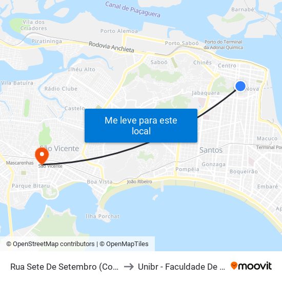 Rua Sete De Setembro (Colégio Santista) to Unibr - Faculdade De São Vicente map