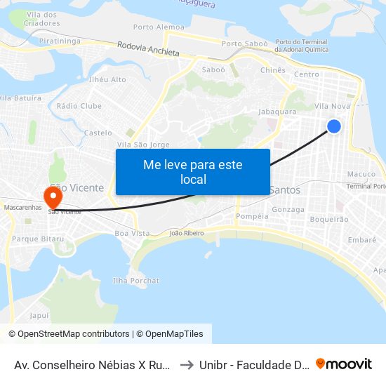 Av. Conselheiro Nébias X Rua Júlio De Mesquita to Unibr - Faculdade De São Vicente map