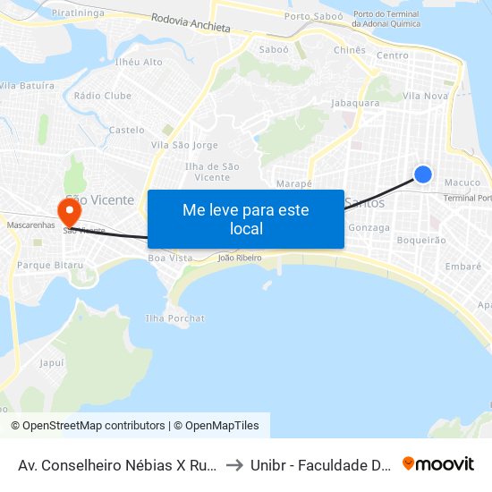 Av. Conselheiro Nébias X Rua Luís De Camões to Unibr - Faculdade De São Vicente map