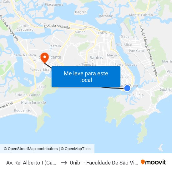 Av. Rei Alberto I (Canal 7) to Unibr - Faculdade De São Vicente map