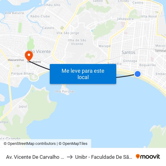 Av. Vicente De Carvalho (Canal 3) to Unibr - Faculdade De São Vicente map