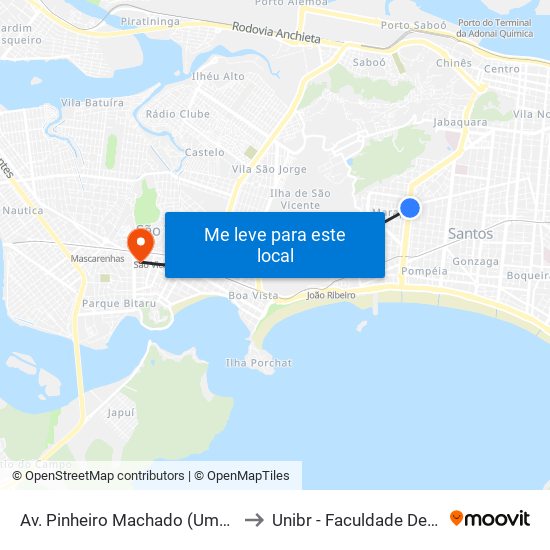 Av. Pinheiro Machado (Ume Ayrton Senna) to Unibr - Faculdade De São Vicente map