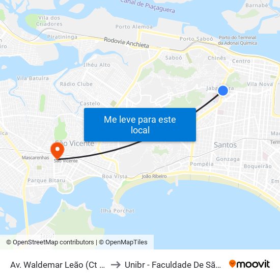 Av. Waldemar Leão (Ct Rei Pelé) to Unibr - Faculdade De São Vicente map