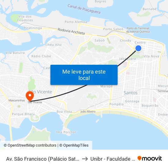 Av. São Francisco (Palácio Saturnino De Brito/Sabesp) to Unibr - Faculdade De São Vicente map