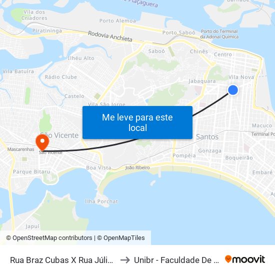Rua Braz Cubas X Rua Júlio De Mesquita to Unibr - Faculdade De São Vicente map