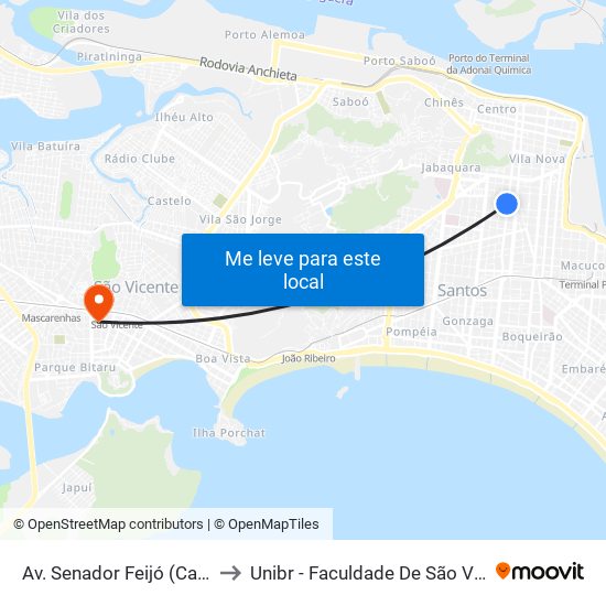 Av. Senador Feijó (Camps) to Unibr - Faculdade De São Vicente map