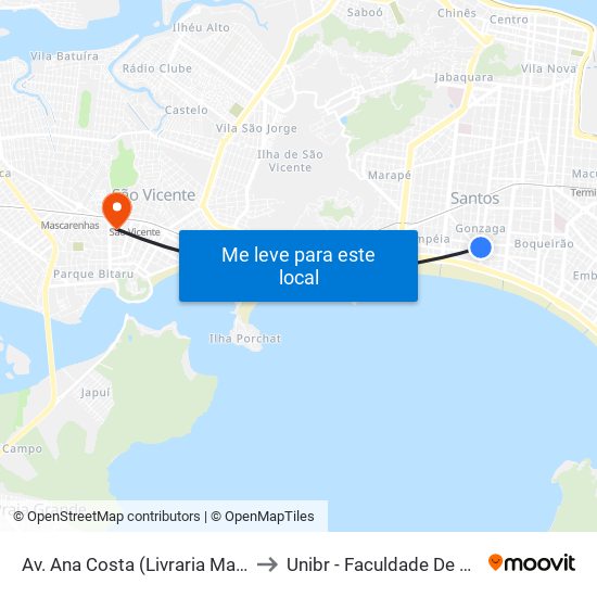 Av. Ana Costa (Livraria Martins Fontes) to Unibr - Faculdade De São Vicente map