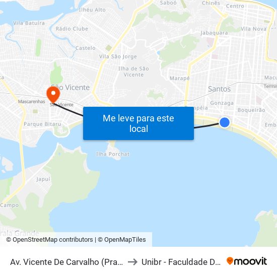 Av. Vicente De Carvalho (Praça Das Bandeiras) to Unibr - Faculdade De São Vicente map