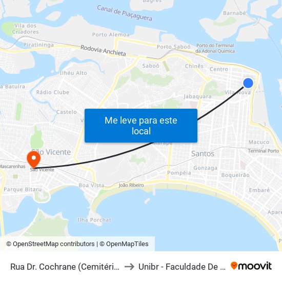 Rua Dr. Cochrane (Cemitério Do Paquetá) to Unibr - Faculdade De São Vicente map