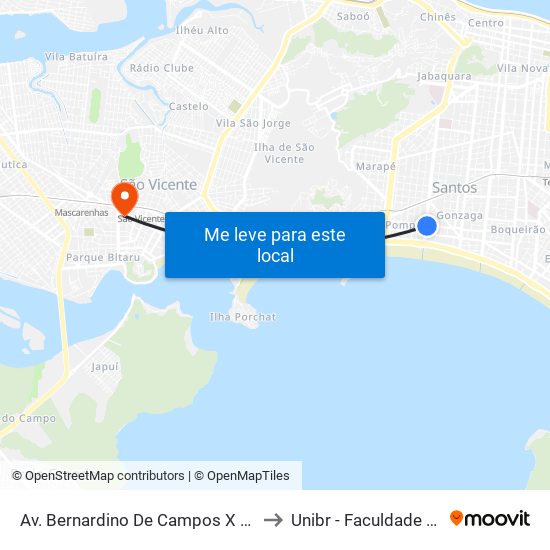 Av. Bernardino De Campos X Rua Euclides Da Cunha to Unibr - Faculdade De São Vicente map