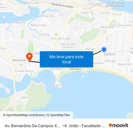 Av. Bernardino De Campos X Rua Pedro Américo to Unibr - Faculdade De São Vicente map