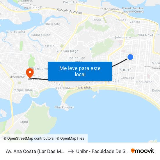 Av. Ana Costa (Lar Das Moças Cegas) to Unibr - Faculdade De São Vicente map