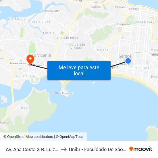 Av. Ana Costa X R. Luíz Suplicy to Unibr - Faculdade De São Vicente map