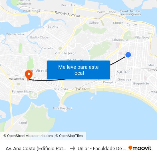 Av. Ana Costa (Edifício Rotary/Telhanorte) to Unibr - Faculdade De São Vicente map