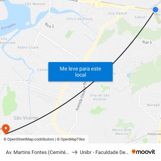 Av. Martins Fontes (Cemitério Da Filosofia) to Unibr - Faculdade De São Vicente map