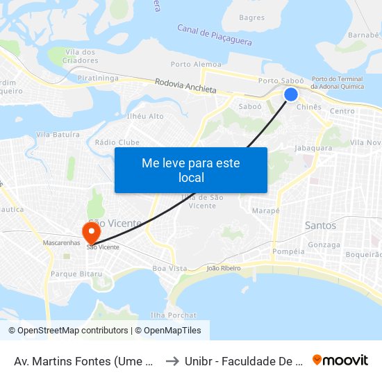 Av. Martins Fontes (Ume Maria Patrícia) to Unibr - Faculdade De São Vicente map