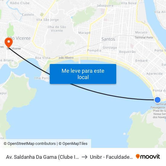 Av. Saldanha Da Gama (Clube Internacional De Regatas) to Unibr - Faculdade De São Vicente map