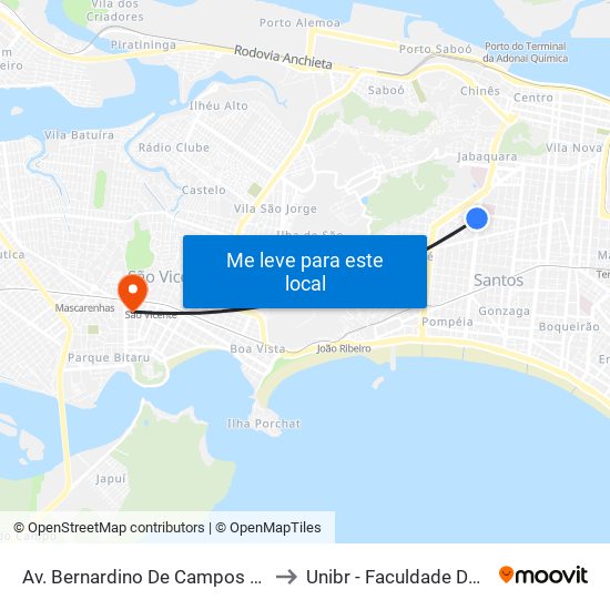 Av. Bernardino De Campos X Rua Tiradentes to Unibr - Faculdade De São Vicente map
