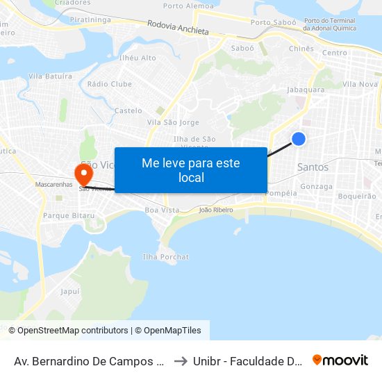 Av. Bernardino De Campos X Rua Guararapes to Unibr - Faculdade De São Vicente map