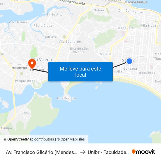 Av. Francisco Glicério (Mendes Convention Center/Extra) to Unibr - Faculdade De São Vicente map