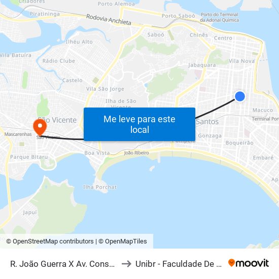 R. João Guerra X Av. Conselheiro Nébias to Unibr - Faculdade De São Vicente map