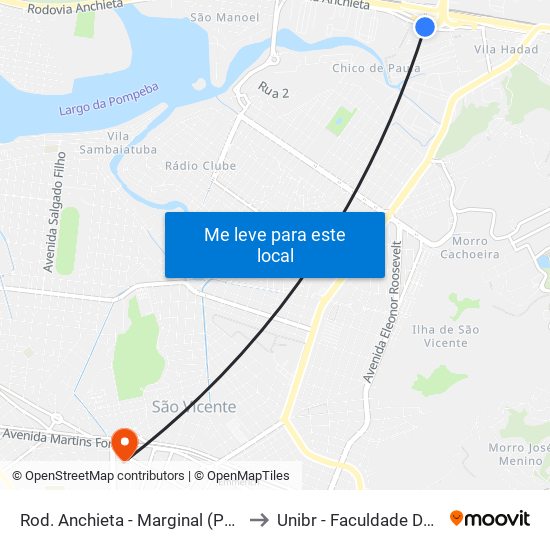 Rod. Anchieta - Marginal (Passarela Alemoa) to Unibr - Faculdade De São Vicente map